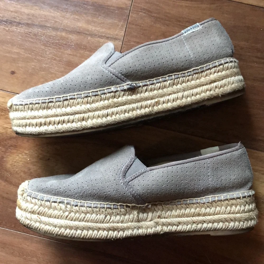 Soludos Taupe Suede Platform Espadrilles